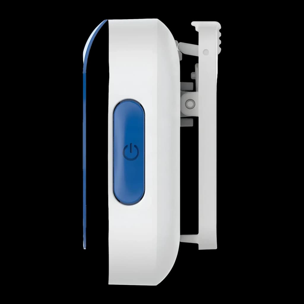 Localisateur GPS Daewoo IP65 Animaux Bleu/Blanc D-C08, vue latérale: bouton d'alimentation bleu et clip de fixation