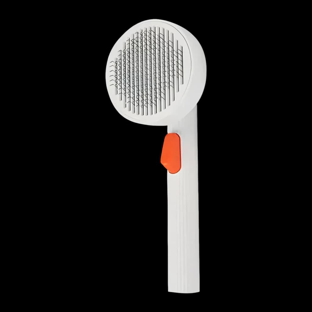 Cepillo de aseo Petkit Grooming Brush 2 Perros y gatos Blanco, vista frontal: cabezal circular con púas y botón naranja