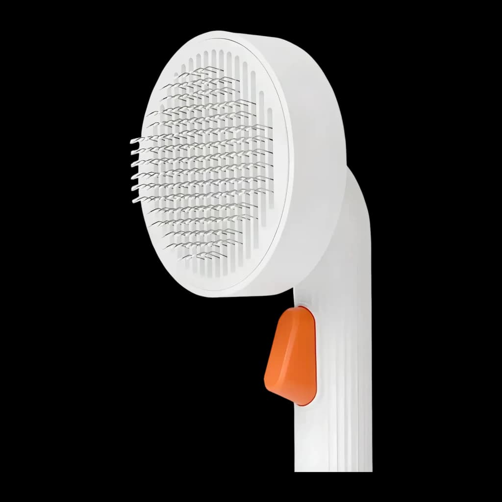Cepillo de aseo Petkit Grooming Brush 2 Perros y gatos Blanco, vista lateral: cabezal redondo con púas metálicas y botón
