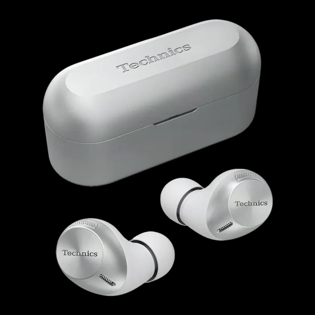 Écouteurs Technics Réduction de Bruit V-Hybrid TWS Bluetooth LDAC Argent EAH-AZ40M2, vue principale: deux écouteurs