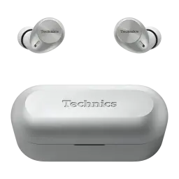 Écouteurs Technics Réduction de Bruit V-Hybrid TWS Bluetooth LDAC Argent EAH-AZ40M2, vue avant: écouteurs flottant au-dessus