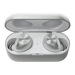 Écouteurs Technics Réduction de Bruit V-Hybrid TWS Bluetooth LDAC Argent EAH-AZ40M2, vue dessus: boîtier ouvert