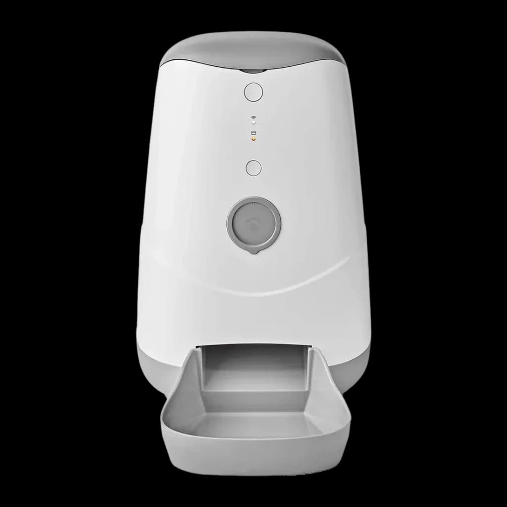 Comedero Automático Nedis SmartLife 3,7L Gris/Blanco WiFi WIFIPET10CWT, frontal: cuerpo blanco, tapa gris, indicadores LED
