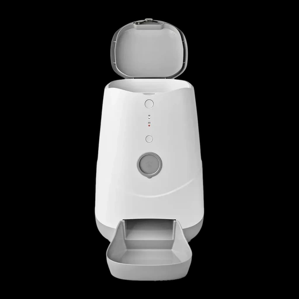 Comedero Automático Nedis SmartLife 3,7L Gris/Blanco WiFi WIFIPET10CWT, vista frontal: tapa abierta, botones y cuenco