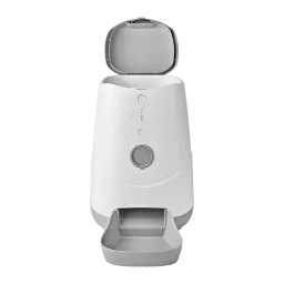Comedero Automático Nedis SmartLife 3,7L Gris/Blanco WiFi WIFIPET10CWT, vista frontal: tapa abierta, botones y cuenco