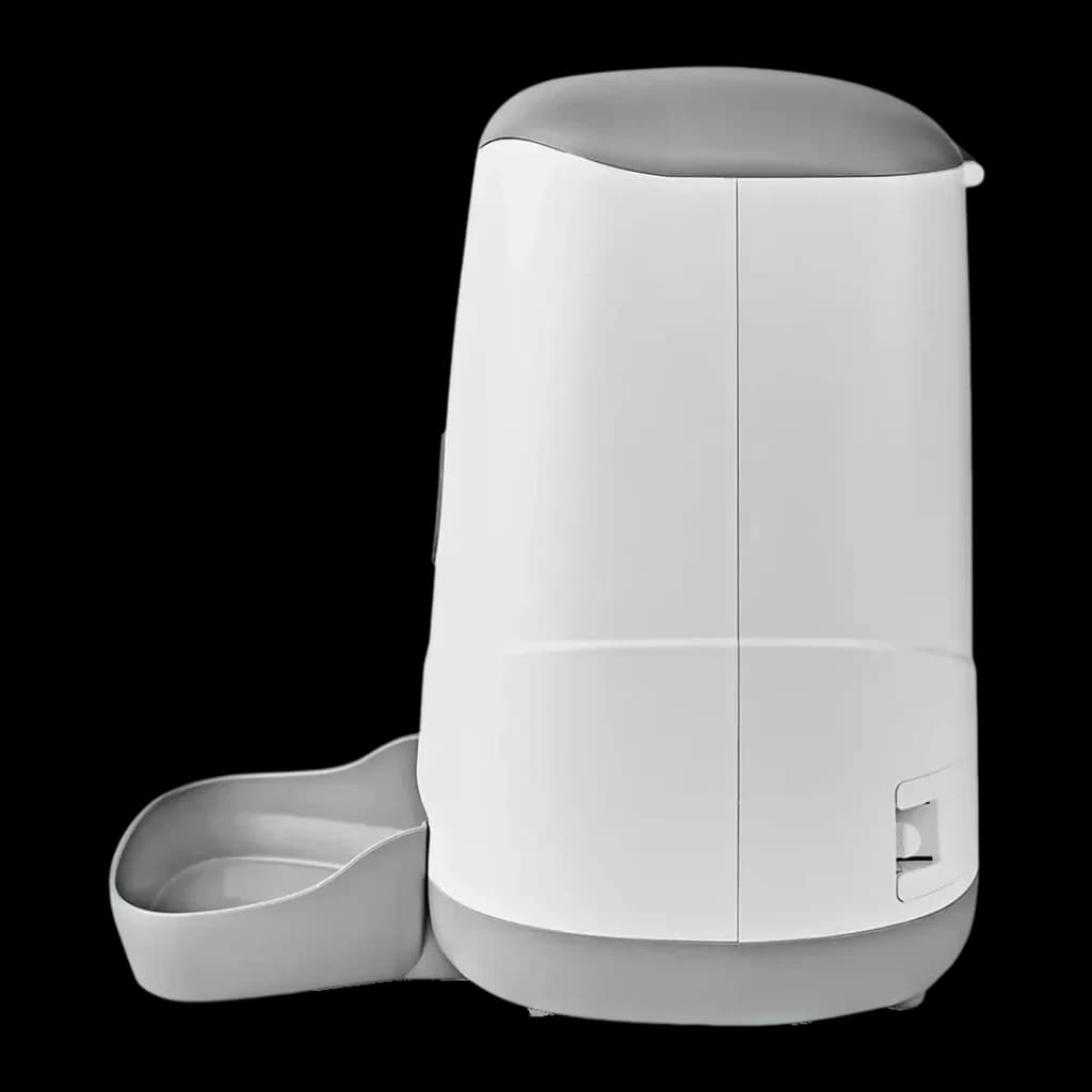 Comedero Automático Nedis SmartLife 3,7L Gris/Blanco WiFi WIFIPET10CWT, vista lateral: depósito blanco, tapa gris y bandeja