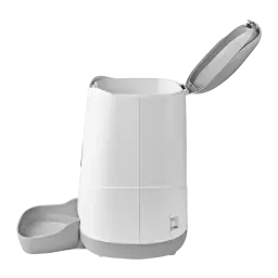 Comedero Automático Nedis SmartLife 3,7L Gris/Blanco WiFi WIFIPET10CWT, vista lateral: tapa abierta y bandeja extraíble