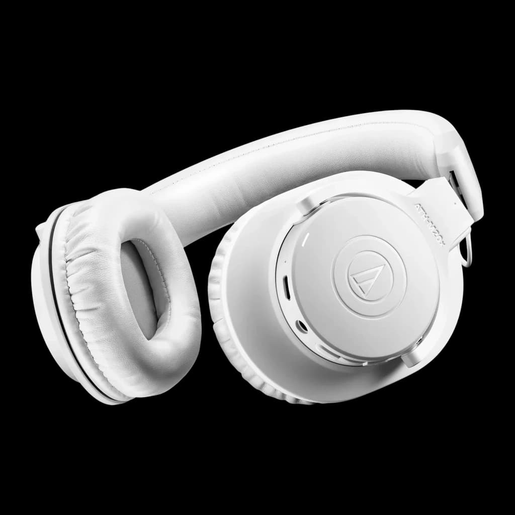 Casque Audio-Technica ATH-M20xBT Supra-auriculaire Bluetooth 5.0 60h Blanc, vue latérale: coussinets et logo sur la coque