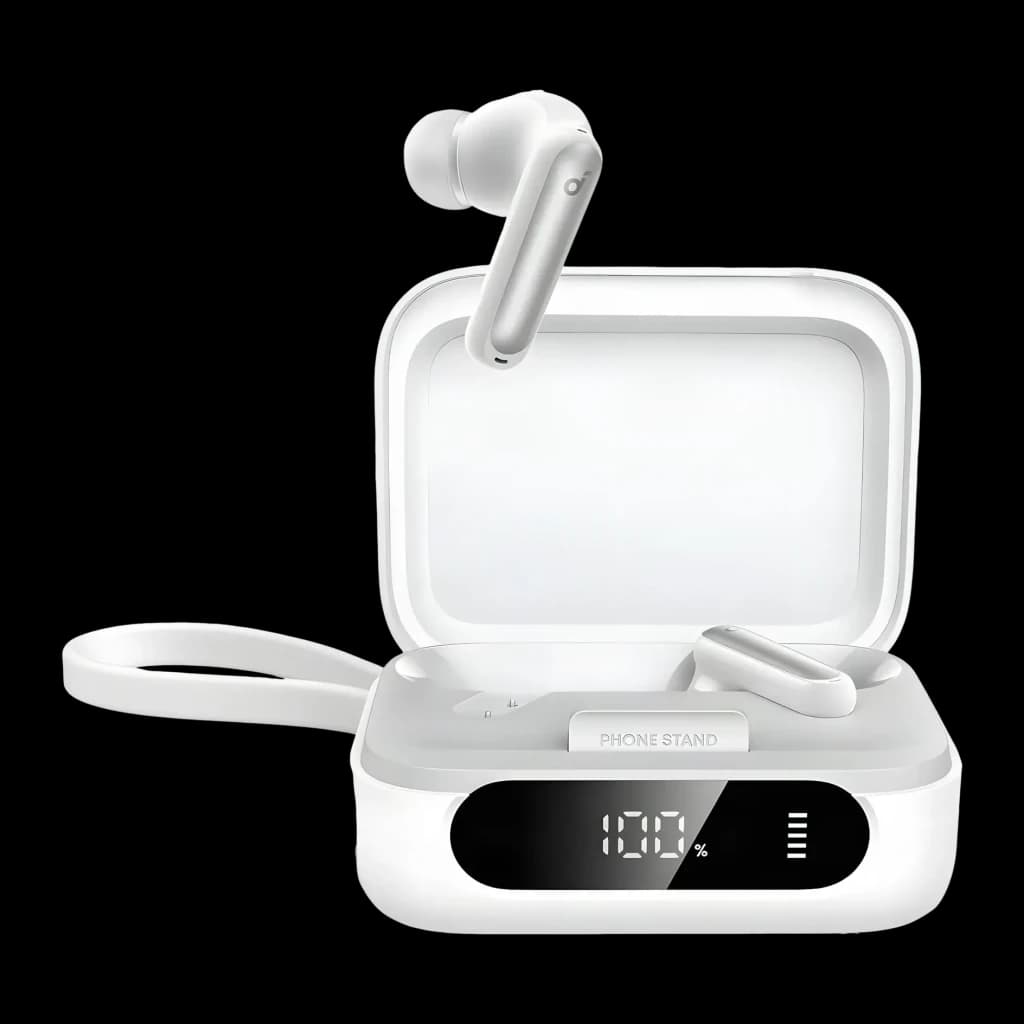 Auriculares true wireless Anker Soundcore P41i Cancelación de Ruido Adaptativa Blanco, detalle: estuche abierto con pantalla