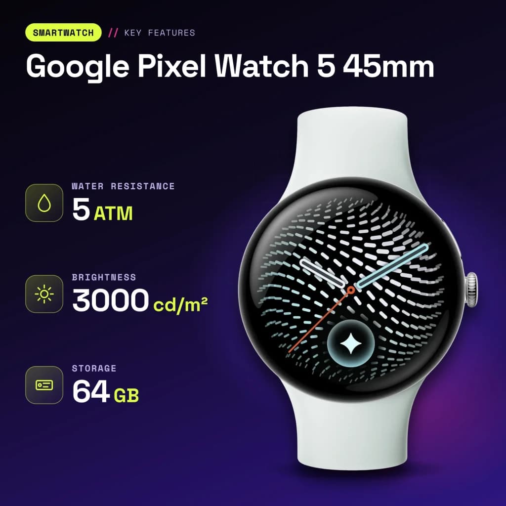 Google Pixel Watch 5 45mm Plata NFC - características