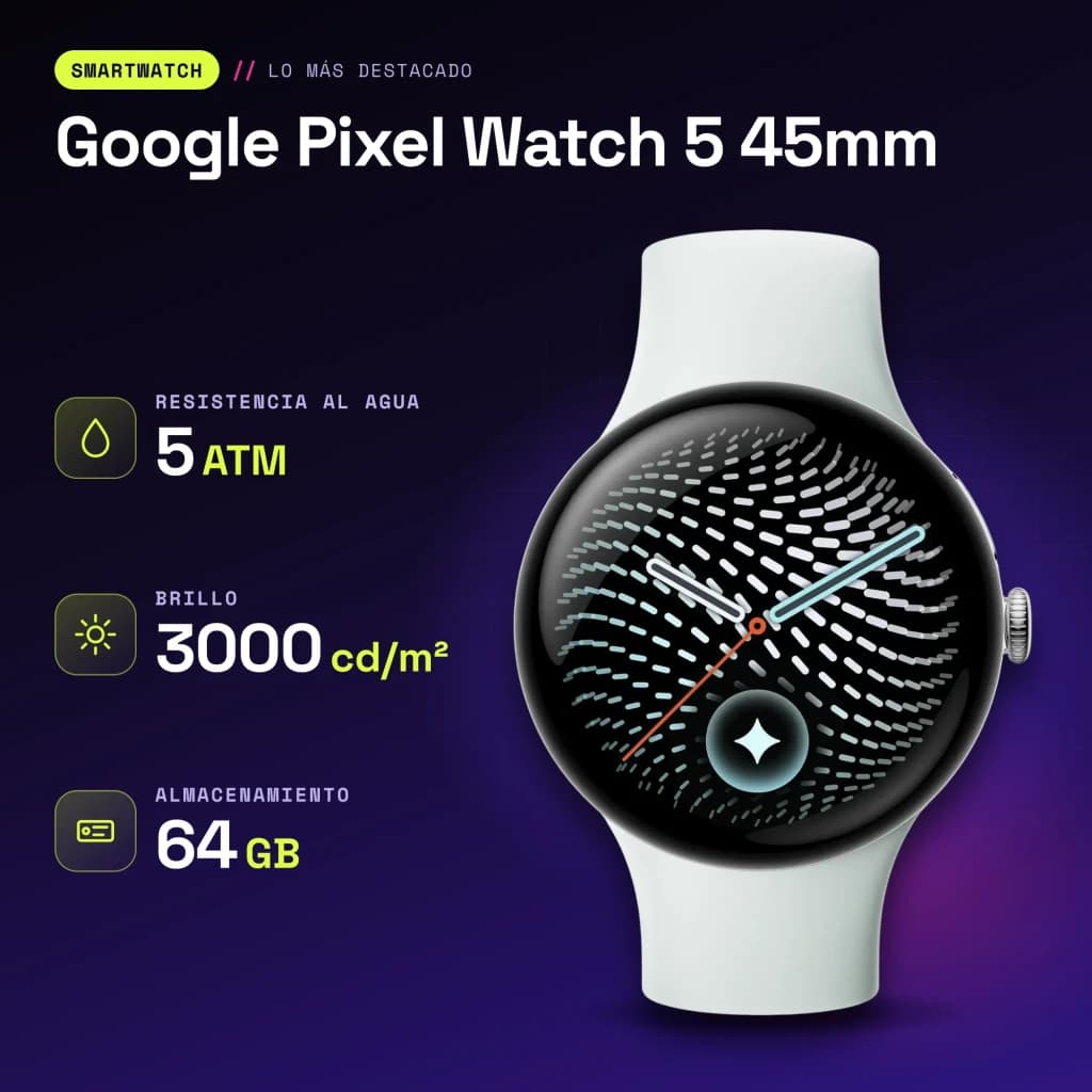 Google Pixel Watch 5 45mm Plata NFC - características