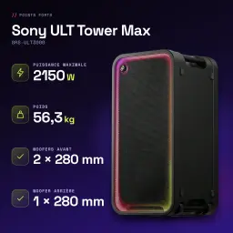 Enceinte de soirée Sony ULT Tower Max 2150W Bluetooth 5.3 Noir SRS-ULT3000 - caractéristiques
