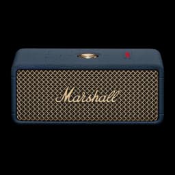 Coluna portátil Marshall Emberton III IP67 32h Bluetooth 5.3 Azul Meia-Noite, vista frontal: grelha dourada com logótipo