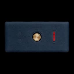 Coluna portátil Marshall Emberton III IP67 32h Bluetooth 5.3 Azul Meia-Noite, detalhe: painel de controlos com botão dourado