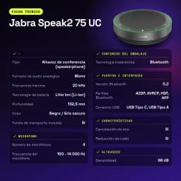 Conférencier Jabra Speak2 75 UC Bluetooth 5.2 USB-C/A Gris - caractéristiques