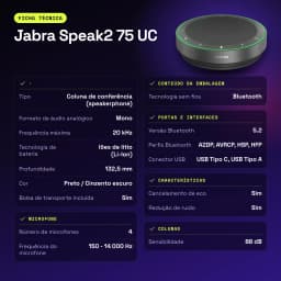 Conférencier Jabra Speak2 75 UC Bluetooth 5.2 USB-C/A Gris - caractéristiques