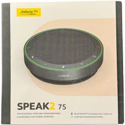 Conférencier Jabra Speak2 75 UC Bluetooth 5.2 USB-C/A Gris, contenu de la boîte: packaging avant avec haut-parleur et anneau