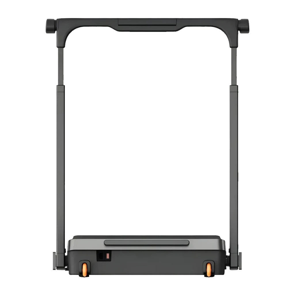 Passadeira KingSmith WalkingPad Z3 Hybrid+ Preto Dobrável 10km/h, vista frontal: guiador em U, base com rodas laranjas