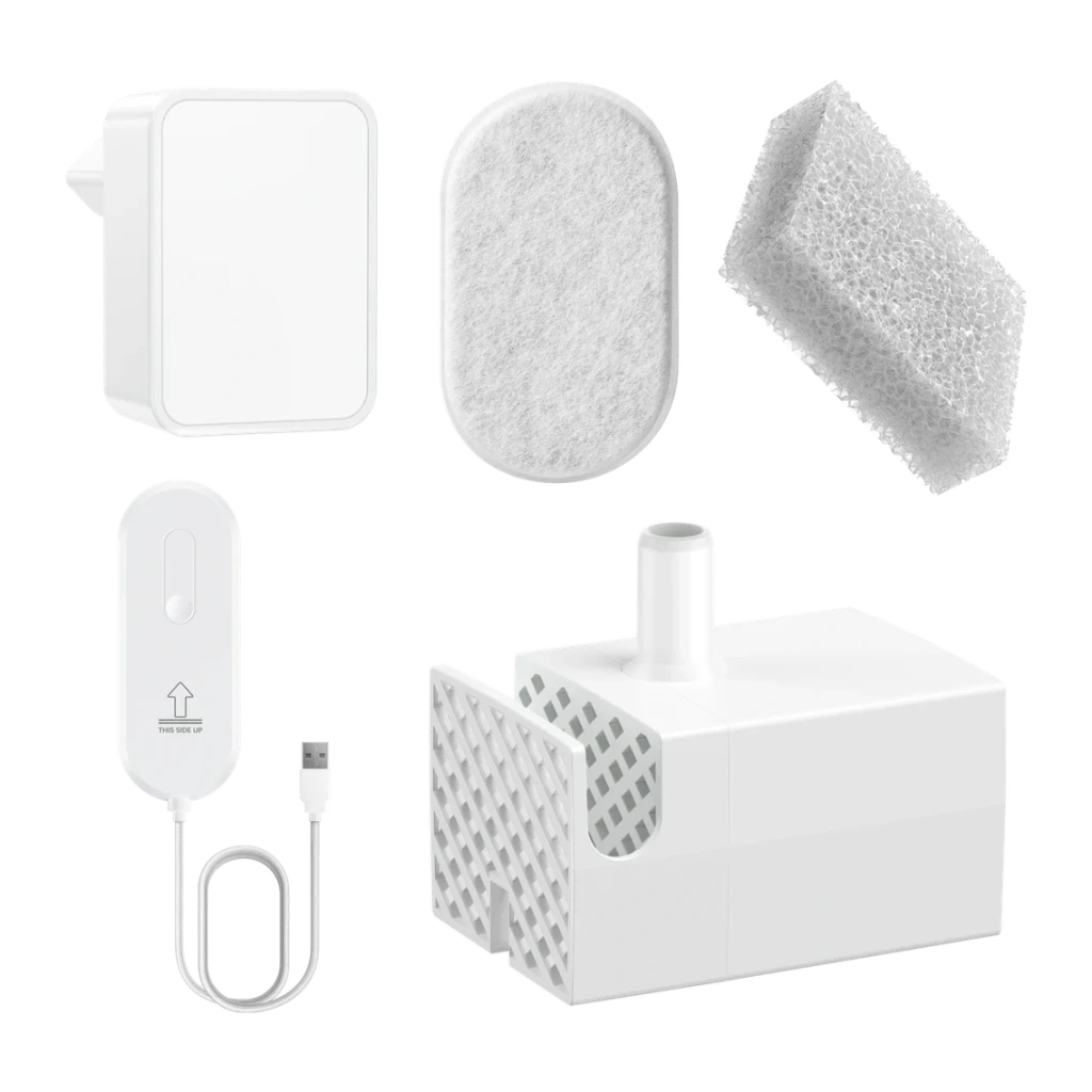 Fontaine automatique MOVA WF10 Pro 1,5L Blanc Filtre en coton, détail: pompe USB, filtre coton ovale, éponge et réservoir