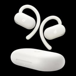 Écouteurs open-ear Anker Soundcore V20i Bluetooth Blanc, vue de face: deux écouteurs blancs à crochet auriculaire flottant