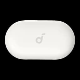 Écouteurs open-ear Anker Soundcore V20i Bluetooth Blanc, détail: couvercle supérieur du boîtier de charge avec logo Soundcore