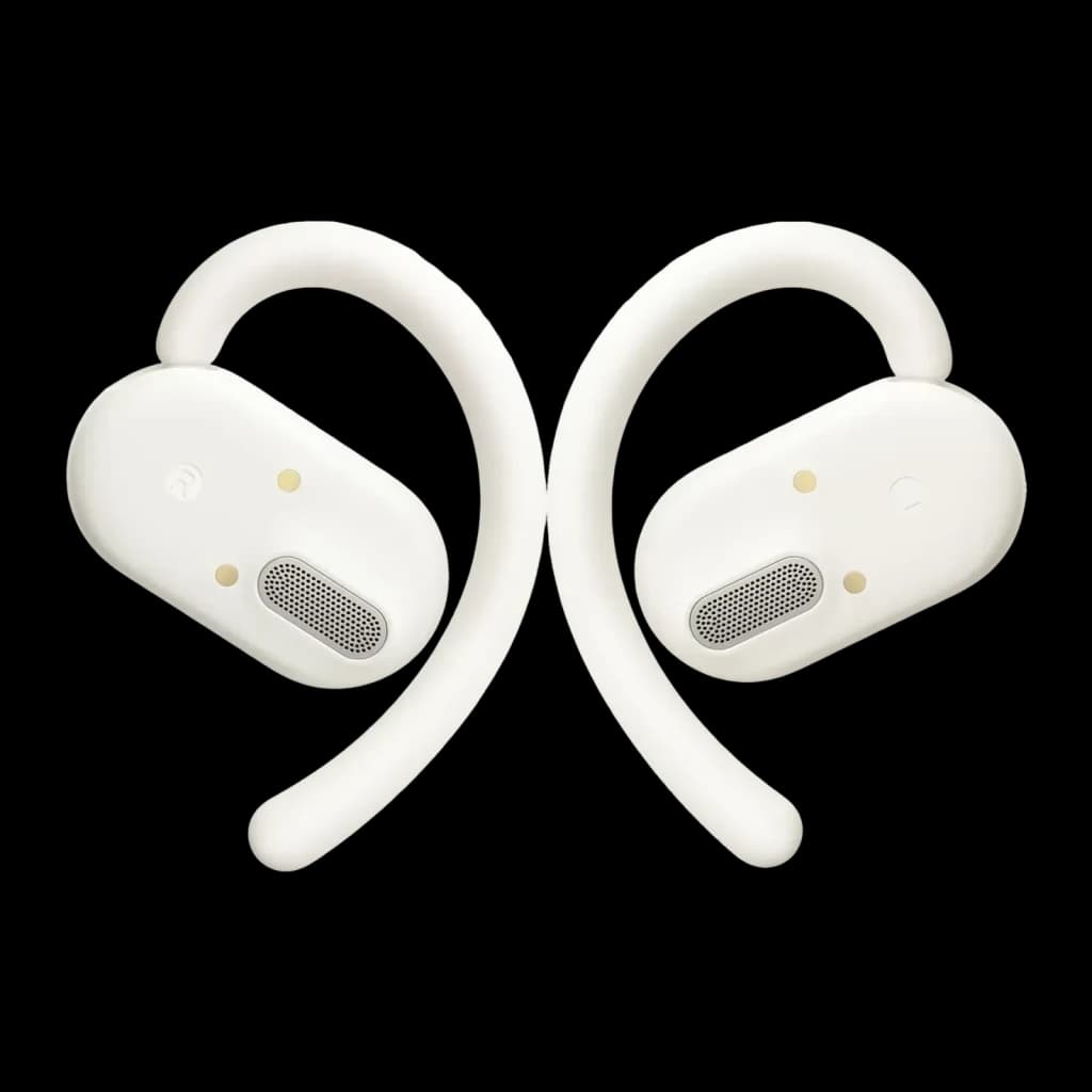 Écouteurs open-ear Anker Soundcore V20i Bluetooth Blanc, détail: les deux écouteurs face à face avec grilles de haut-parleur
