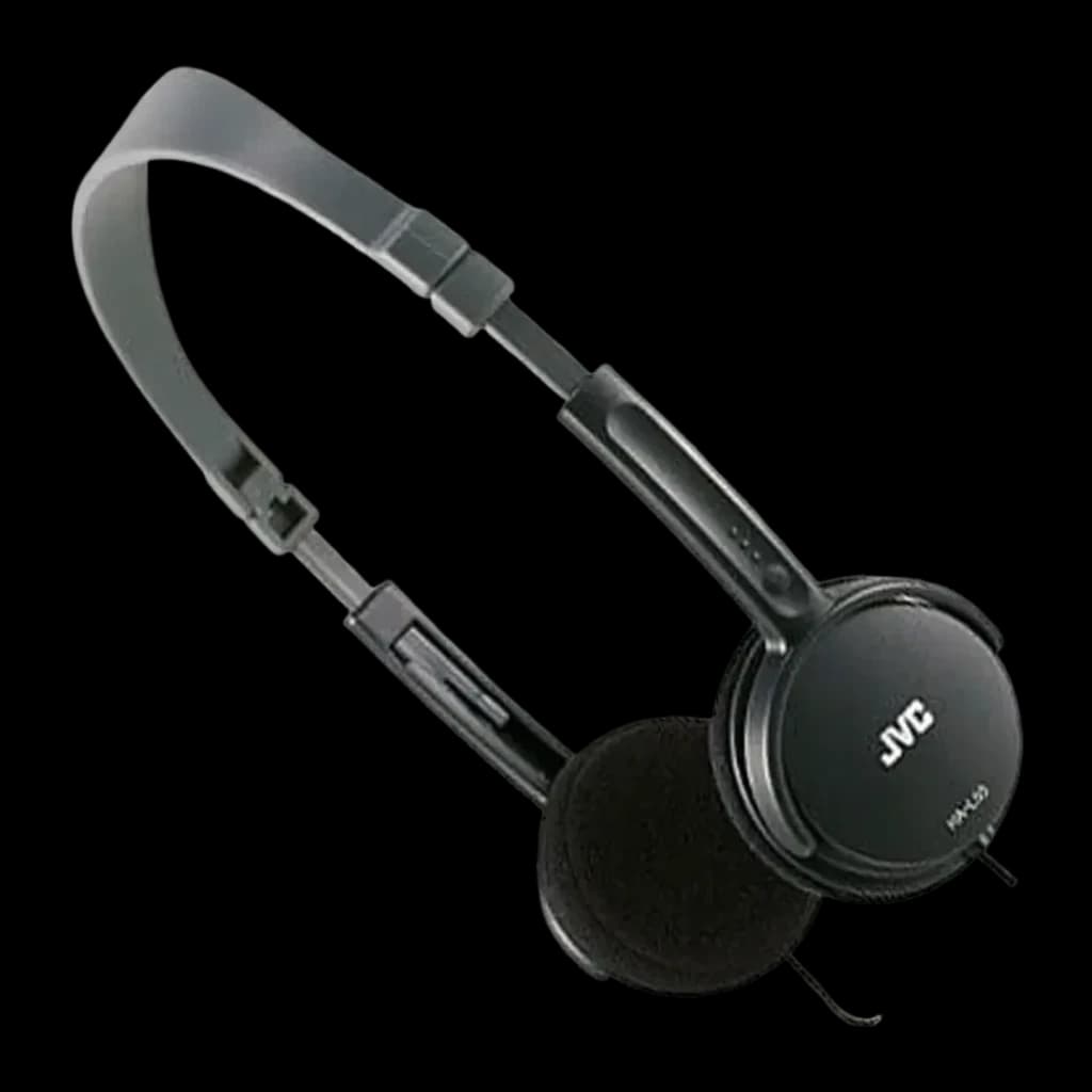 Casque JVC HA-L50 Supra-Aural Filaire Jack 3,5 mm Noir, détail: arceau ajustable et coussin en mousse avec logo JVC visible