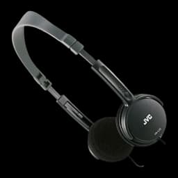 Casque JVC HA-L50 Supra-Aural Filaire Jack 3,5 mm Noir, détail: arceau ajustable et coussin en mousse avec logo JVC visible