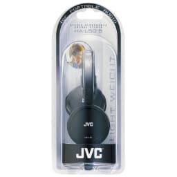 Casque JVC HA-L50 Supra-Aural Filaire Jack 3,5 mm Noir, contenu de la boîte: blister avec casque plié et logo JVC visible