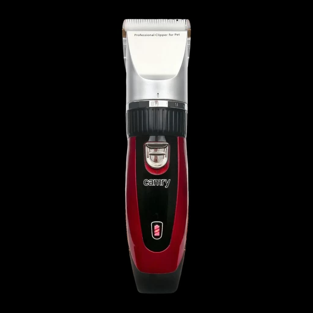 Cortapelos para mascotas Camry CR 2821 40min 2 baterías incluidas Negro/Rojo, vista frontal: cuchilla plateada, mando negro