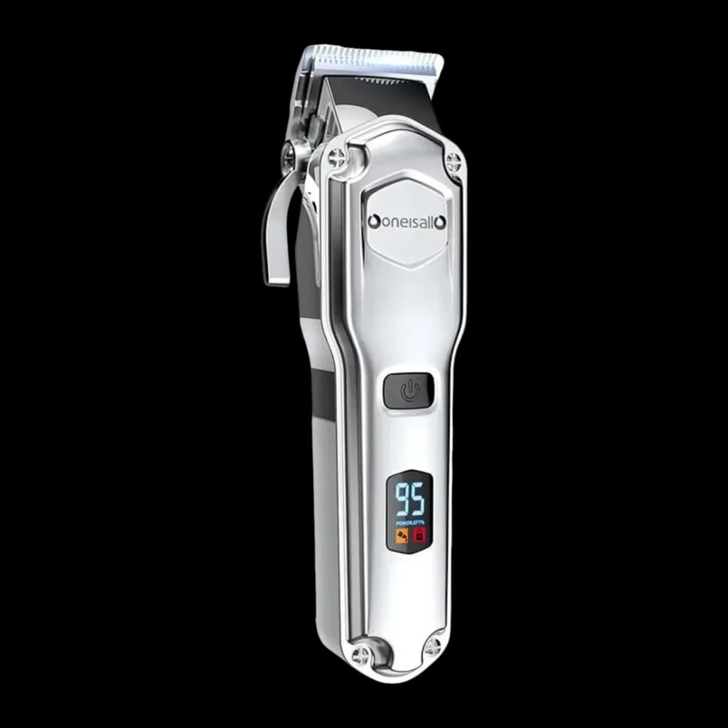 Cortapelos para mascotas Oneisall Inalámbrico USB 4h autonomía RFC-676, vista frontal: cuerpo plateado metálico, pantalla