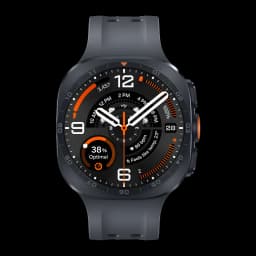Samsung Galaxy Watch Ultra 2 47mm LTE Negro GPS Dual Frequency, frontal: esfera deportiva naranja con datos de salud y bisel