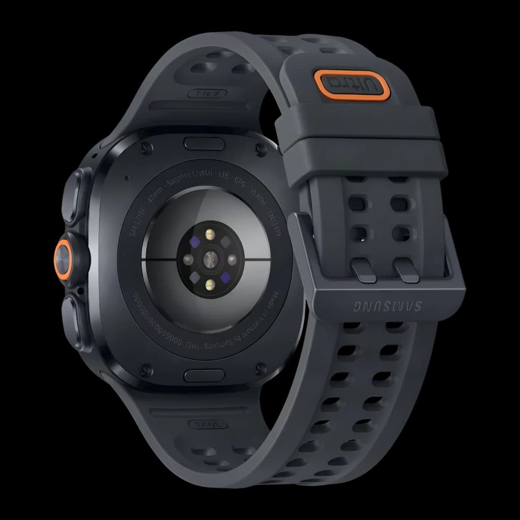 Samsung Galaxy Watch Ultra 2 47mm LTE Negro GPS Dual Frequency, vista trasera: sensor de salud, correa deportiva perforada