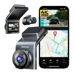 Dashcam Botslab G300H Plus Cinzento 2CH 4K + 1080p GPS, em uso: câmara frontal e traseira com app GPS em smartphone
