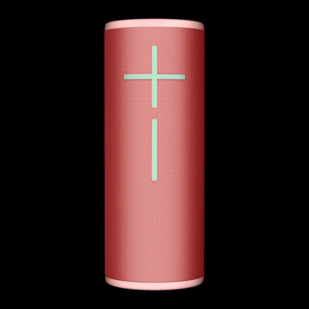 Enceinte portable Ultimate Ears Megaboom 4 IP67 20h Bluetooth Rouge, vue avant: corps cylindrique avec grille textile