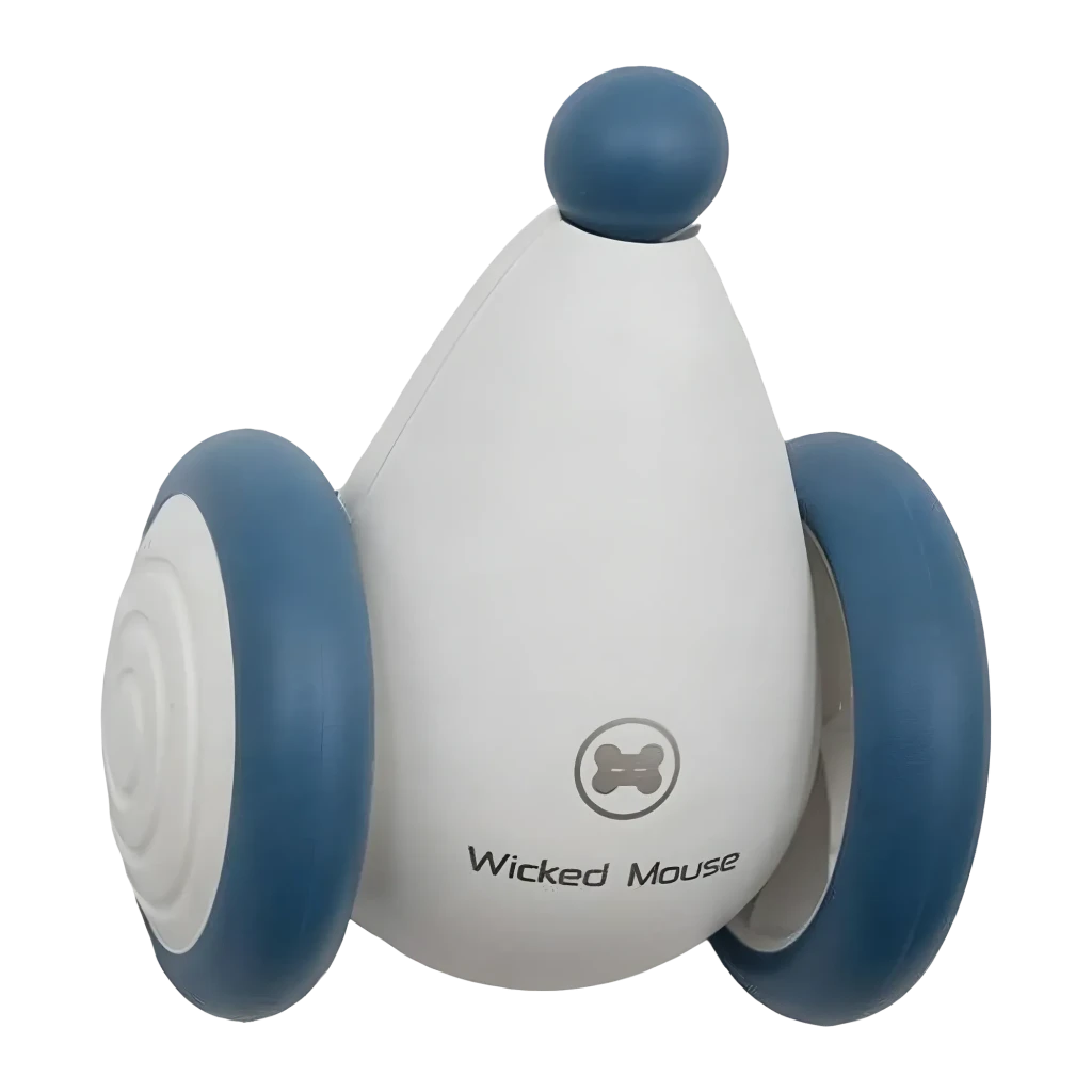 Jouet interactif Cheerble Wicked Mouse Rechargeable Micro USB 135mAh 40min Bleu, détail: corps blanc avec roues et boule
