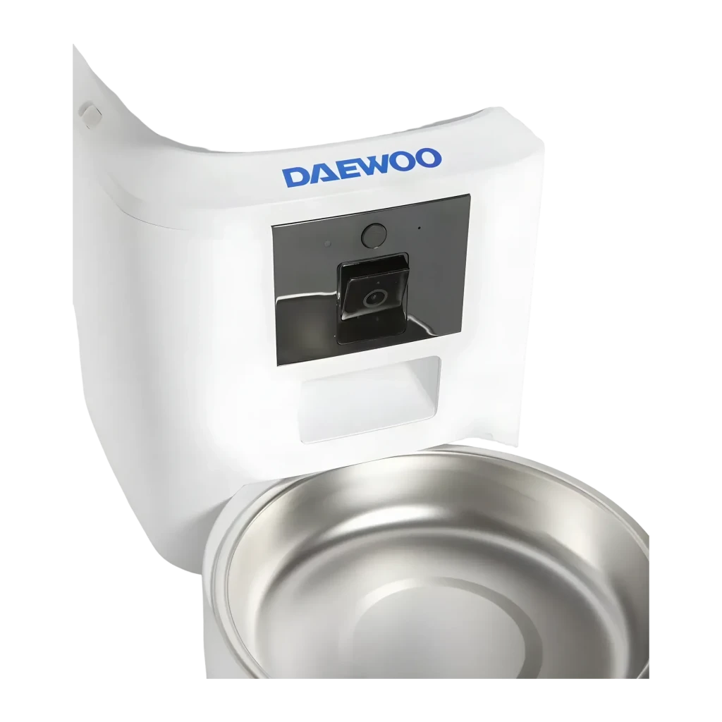 Distributeur Automatique Daewoo 7L Blanc Caméra Full HD 1080p D-QQ029-7L, détail: module caméra frontal et bol en acier