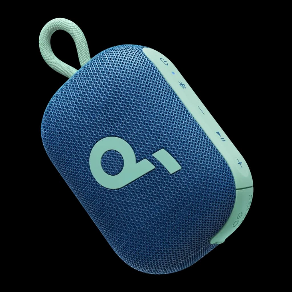 Enceinte portable Anker Soundcore Select 4 Go IP67 5W 20h Bleu, vue de face: grille bleue avec logo menthe, anneau
