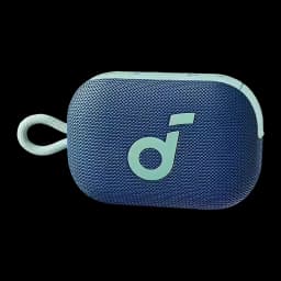 Enceinte portable Anker Soundcore Select 4 Go IP67 5W 20h Bleu, détail: grille frontale bleue, logo Soundcore et dragonne