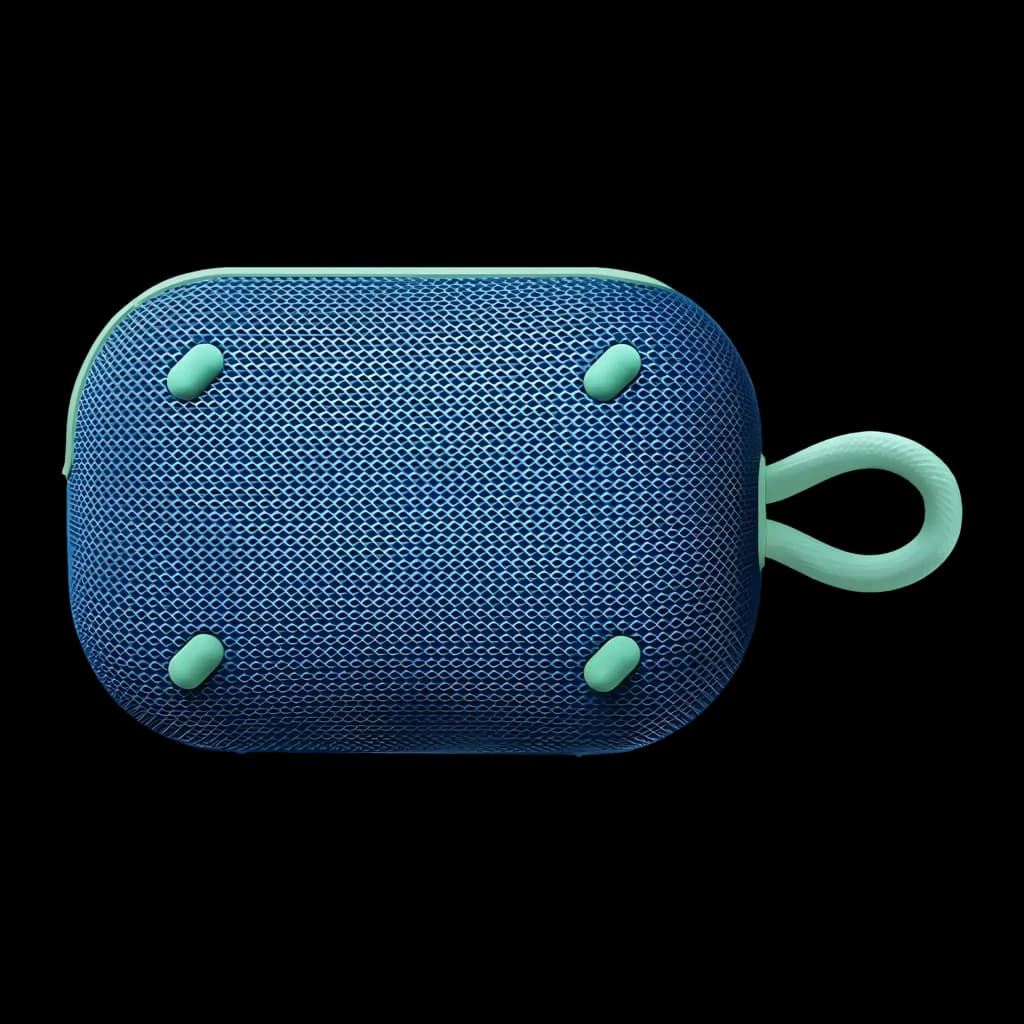 Enceinte portable Anker Soundcore Select 4 Go IP67 5W 20h Bleu, vue arrière: grille bleue avec pieds caoutchouc menthe