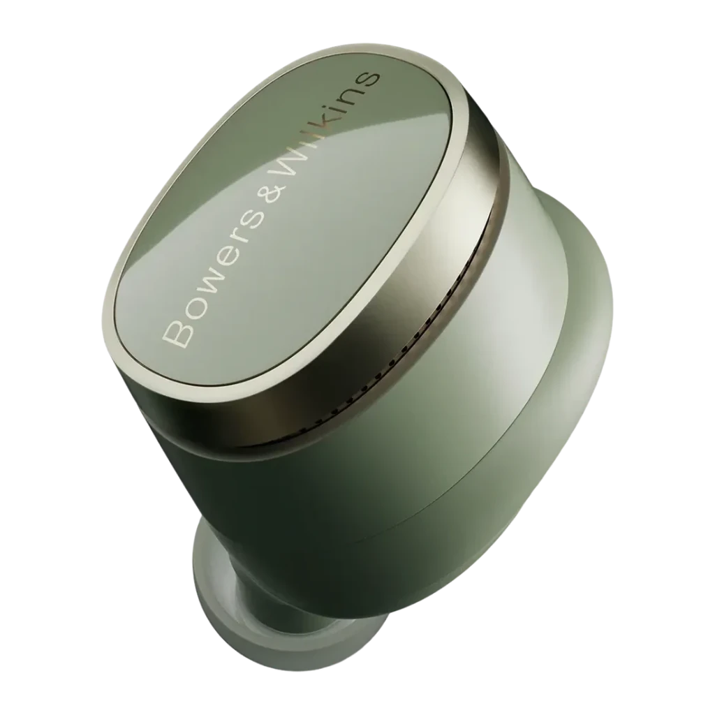 Auriculares Bowers & Wilkins Pi8 True Wireless TWS Bluetooth 5.4 Verde, detalhe: auricular individual, face superior