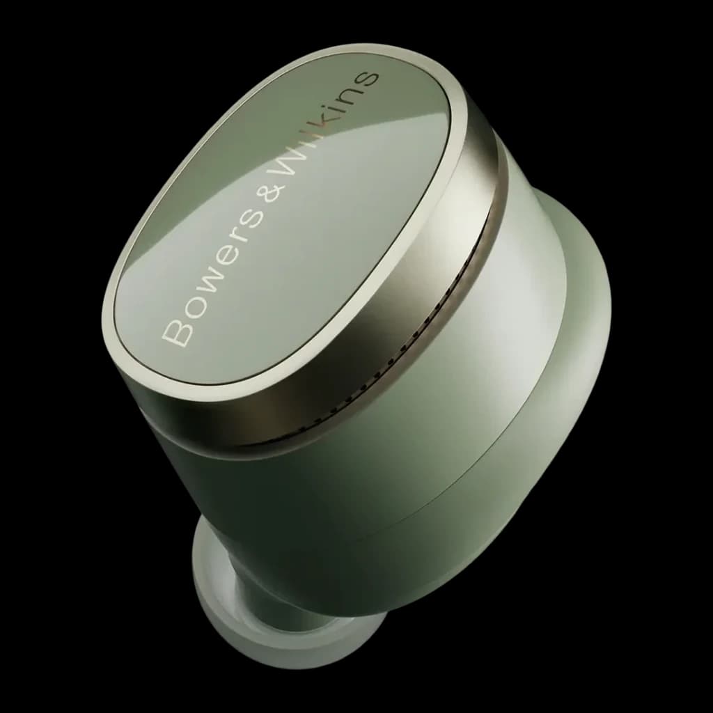 Auriculares Bowers & Wilkins Pi8 True Wireless TWS Bluetooth 5.4 Verde, detalhe: auricular individual, face superior