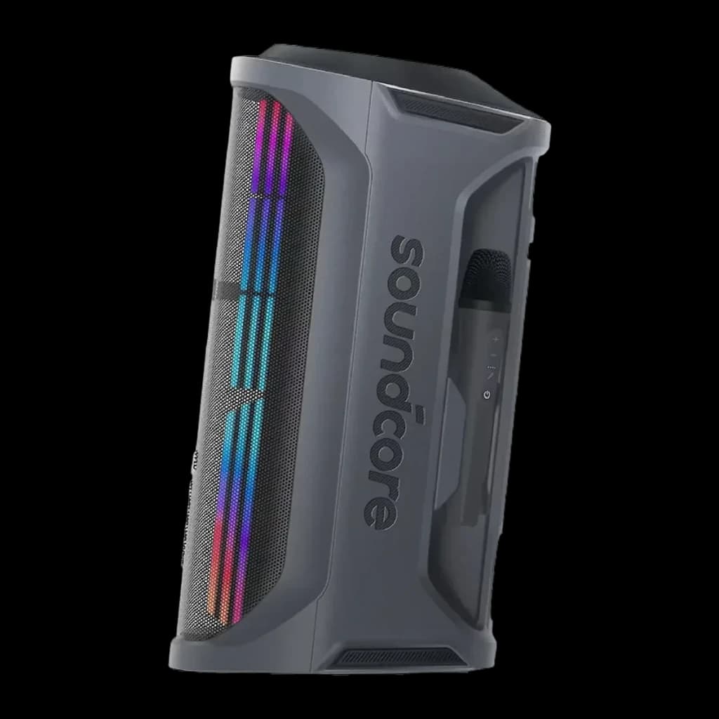 Altavoz de fiesta Anker Soundcore Rave 3S IPX4 200W 12h Negro, detalle: luces RGB en rejilla lateral y micrófono incluido