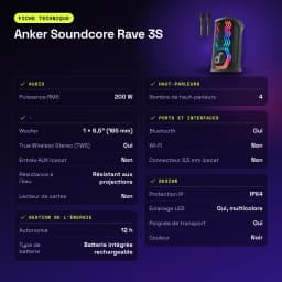 Altavoz de fiesta Anker Soundcore Rave 3S IPX4 200W 12h Negro - características