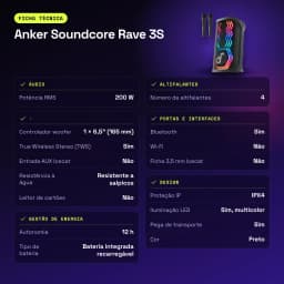 Altavoz de fiesta Anker Soundcore Rave 3S IPX4 200W 12h Negro - características