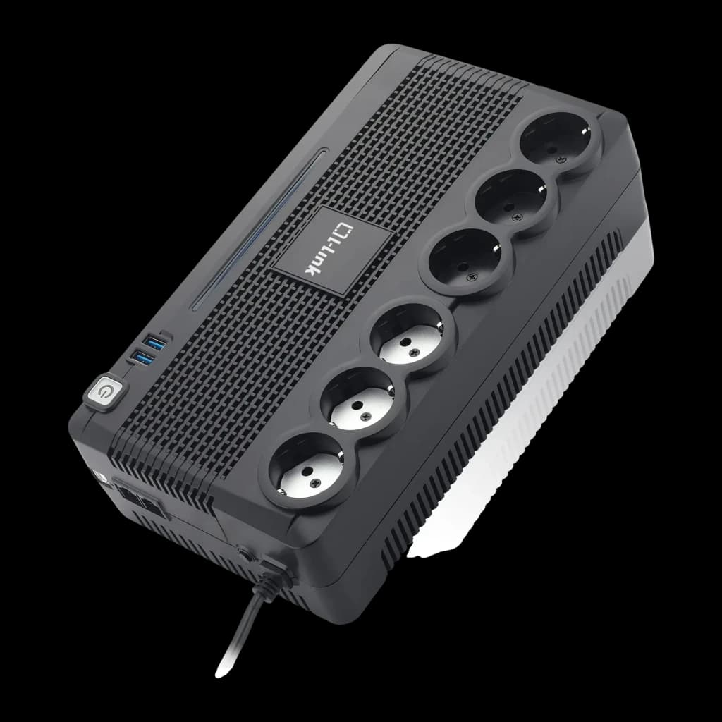 SAI L-Link LL-700-G6 700VA Línea Interactiva 360W Negro, vista frontal: 6 tomas Schuko, puertos USB azules y botón