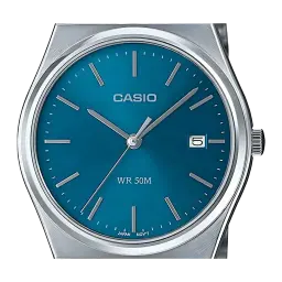 Casio Collection MTP-B145D-2A2V Argent Batterie 3 Ans 50 m, détail: cadran bleu teal avec index argentés, guichet date