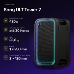 Coluna de festa Sony ULT Tower 7 IPX4 420W 30h Preto - características