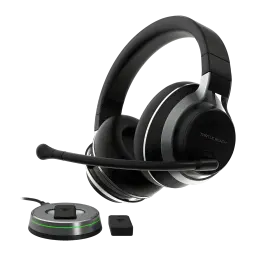 Casque Gaming Turtle Beach Stealth Pro Sans Fil Microphone Amovible, vue ensemble: casque noir avec micro boom, base