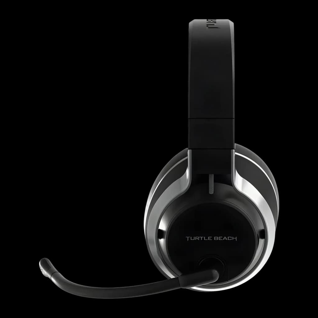 Casque Gaming Turtle Beach Stealth Pro Sans Fil Microphone Amovible, vue latérale: oreillette noire avec anneau argenté